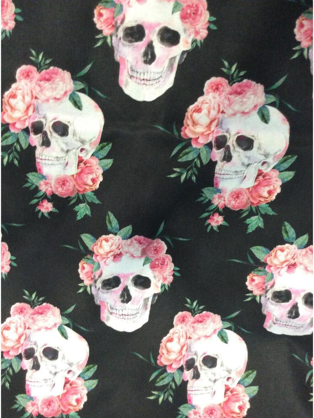 Skulls Pink Tones Floral Rose Crown Novelty Fabric  by the 1/2 Yard